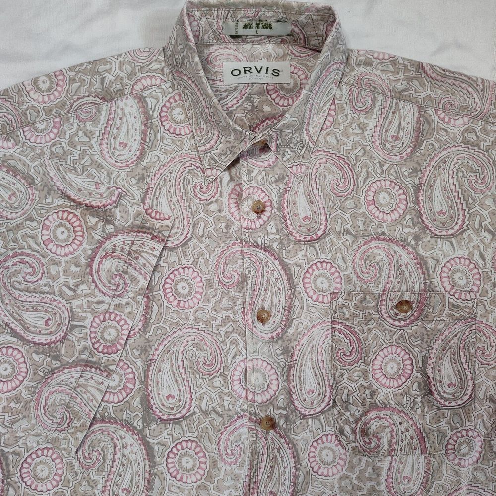 Orvis Men Size L Paisley Print Long Sleeve‎ Button Up Shirt